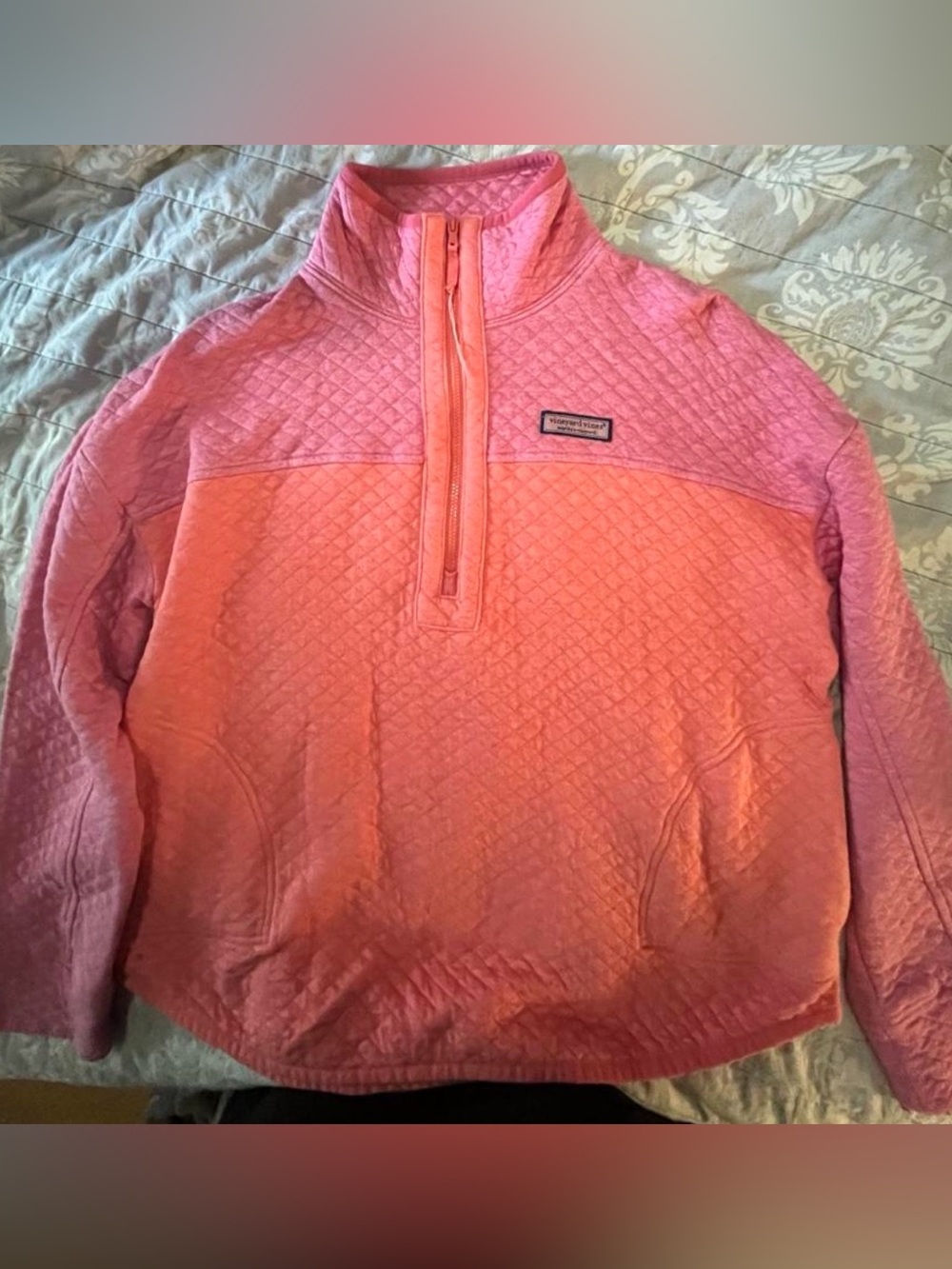 Vineyard Vines Two-Tone Pink Quilted Half-Zip Pullover